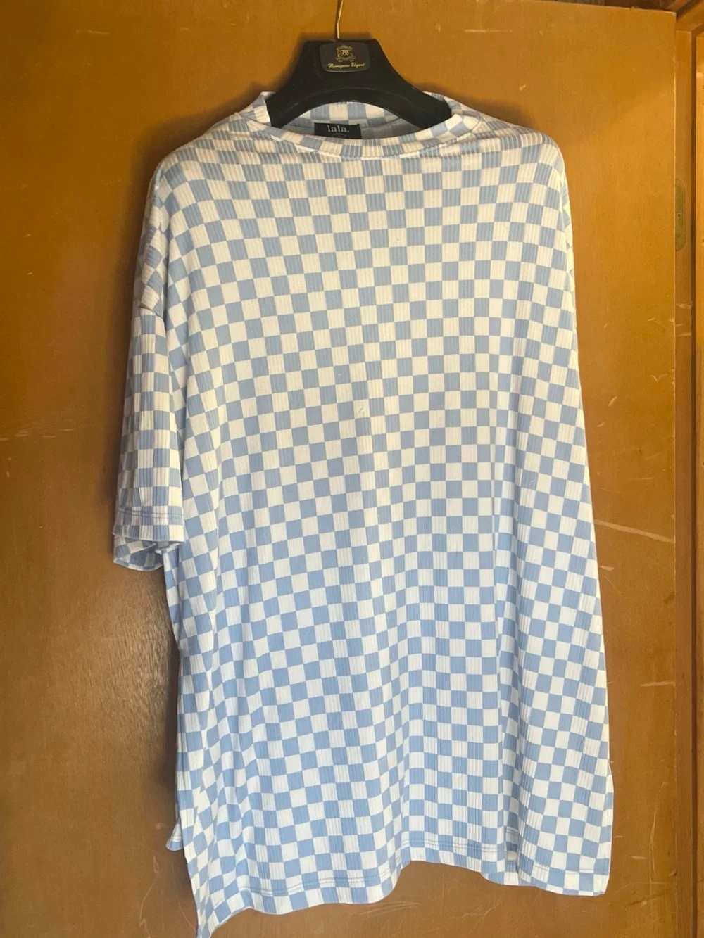 Dressed in LALA Light Blue & White Checker Short Sleeve Tee and pants set